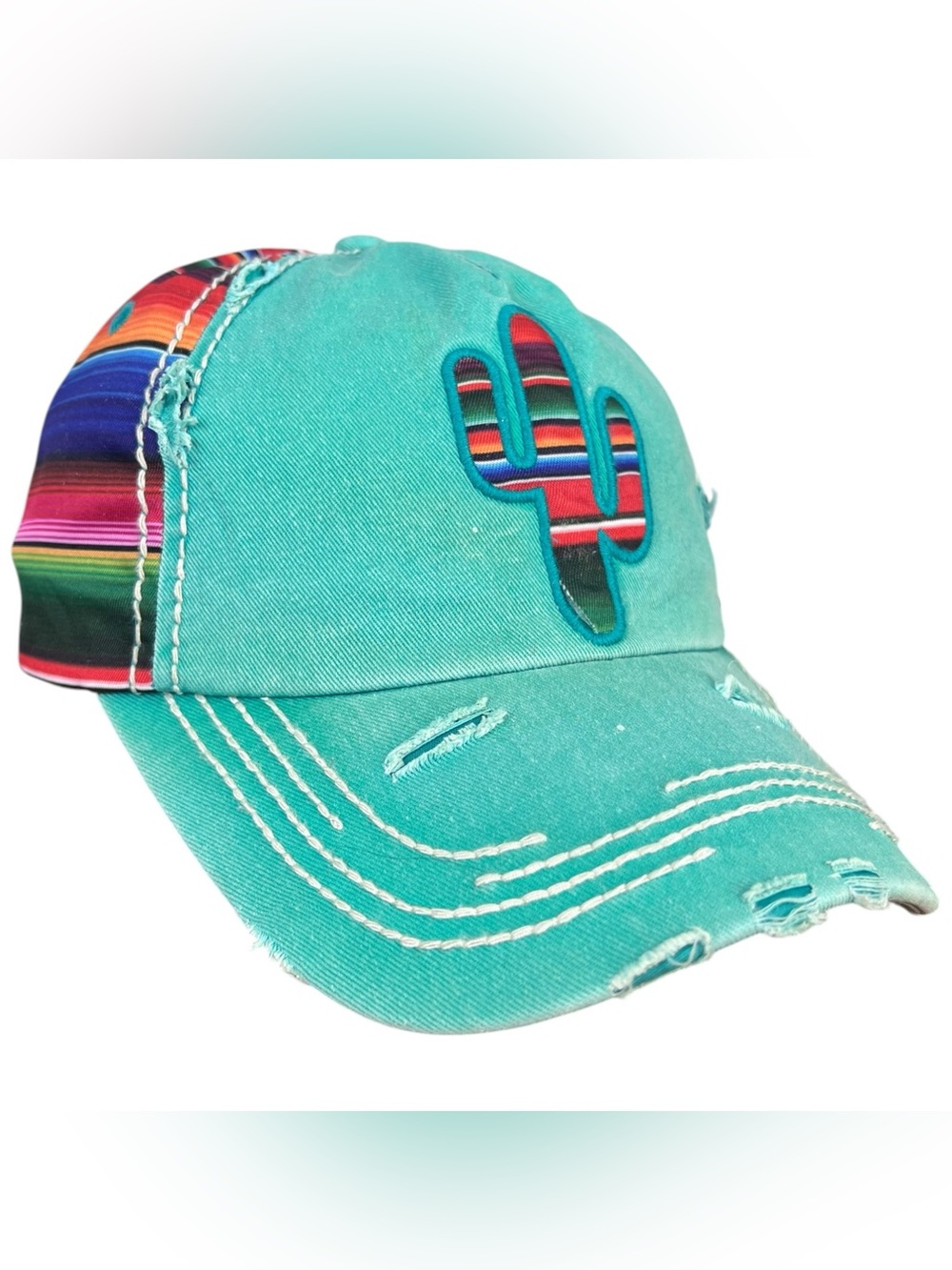 Vtg Kbethos Distressed Rainbow Cactus Embroidered Logo Bright Multi Color Hat
